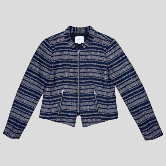Women's LOFT Blue Striped Casual Zip-Up Jacket Size 4 - Picture 1 of 8